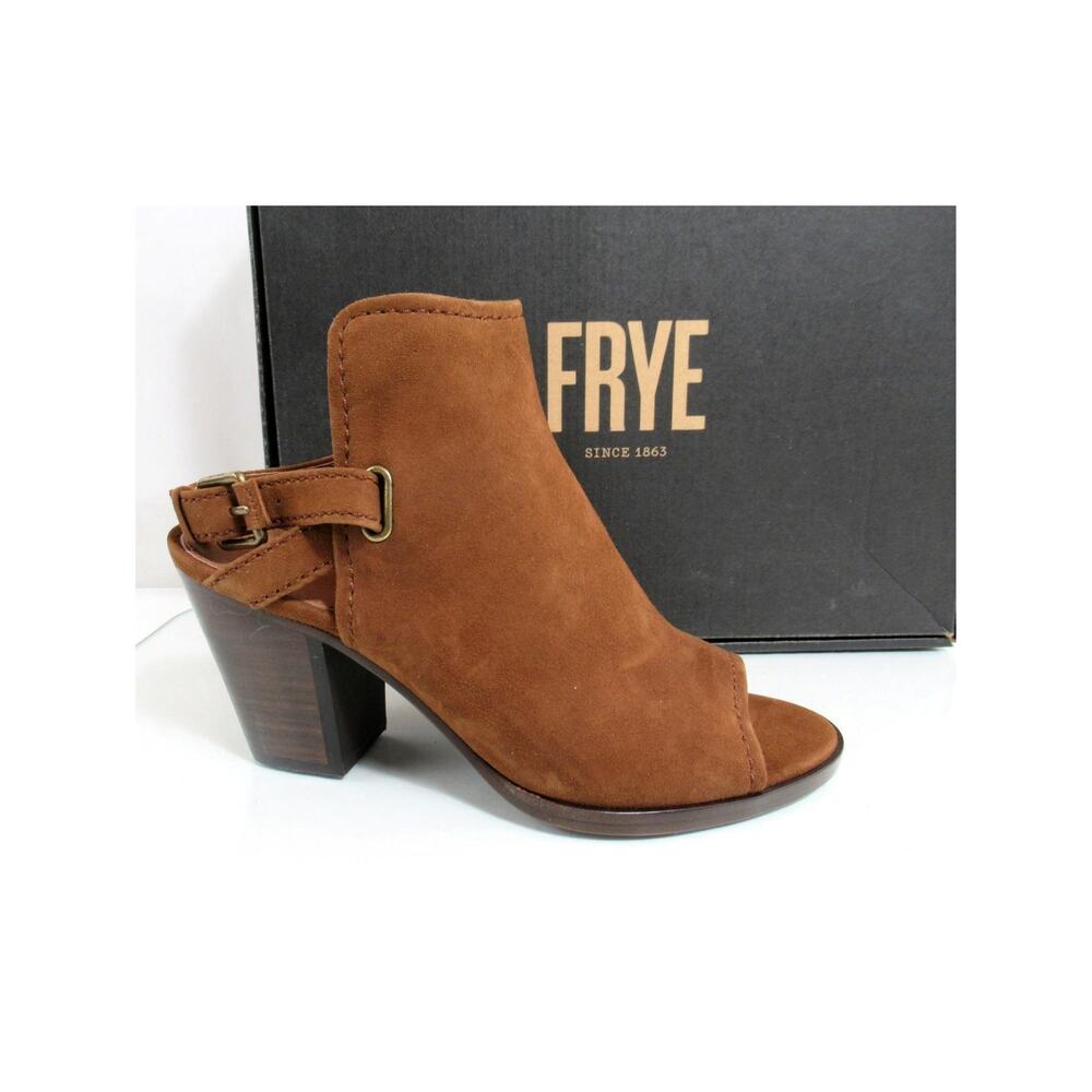 Frye Size 9 Dani Shield Slingback Sandal Heels Open Toe Suede Wood Brown